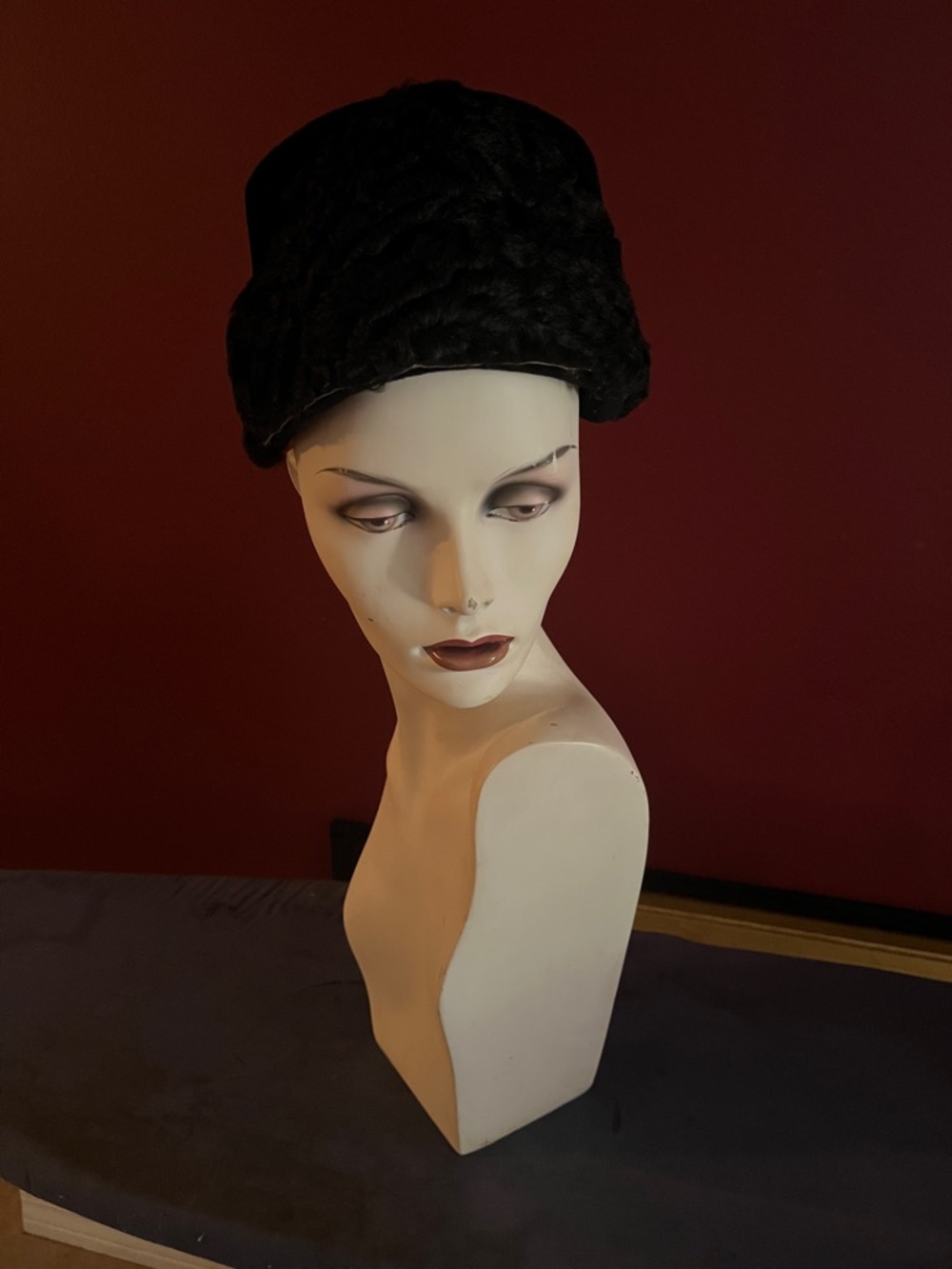 Vintage Black Faux Fur Cloche Hat